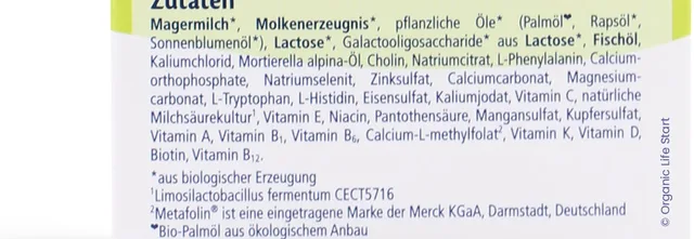 The ingredients list on the side of the German PRE box