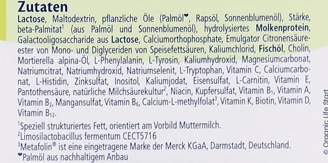 The ingredients list on the side of the German Comfort box