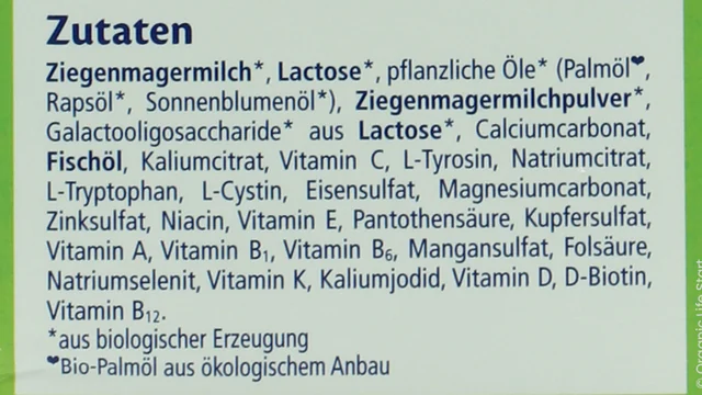 The ingredients list on the side of the HiPP 2 goat's milk box