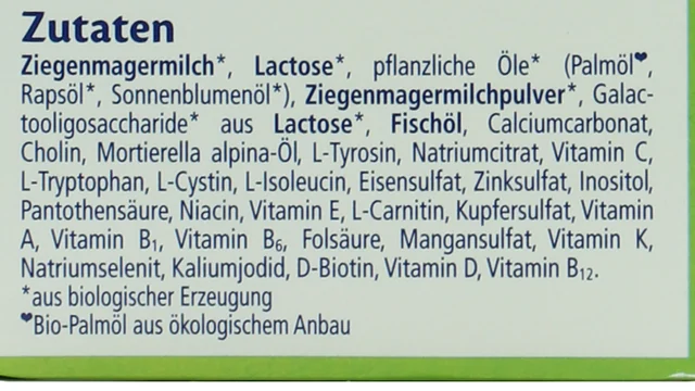 The ingredients list on the side of the HiPP Pre goat's milk box