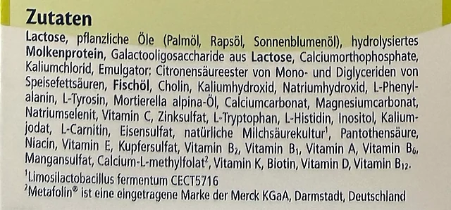 The ingredients list on the side of the German HA 1 box