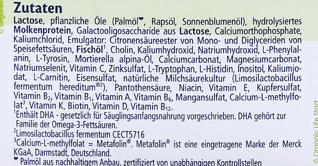 The ingredients list on the side of the German HA PRE box