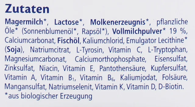 The ingredients list on the side of the HiPP 3 PUR box