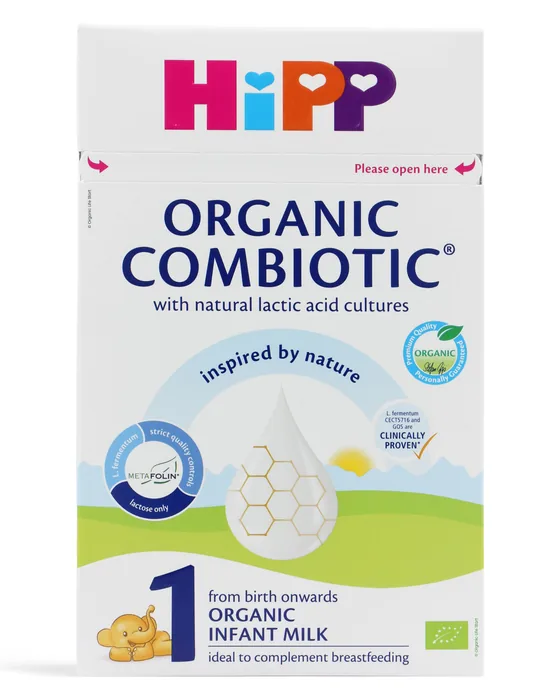 HiPP 1 Organic Combiotic, caja de 800 g, etiqueta de exportación en inglés, frontal
