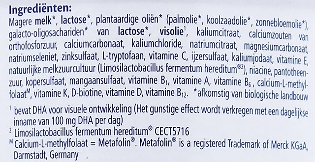 The ingredients list on the Dutch Stage 3 tin, in Dutch