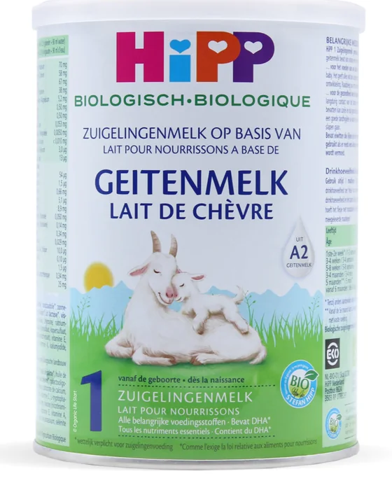 HiPP 1 Biologische Zuigelingenmelk op basis van Geitenmelk 400 g tin, Dutch label, front