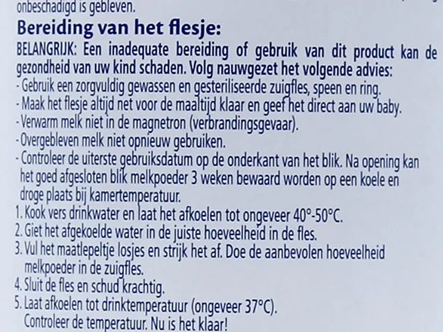 The preparation instructions on the Dutch Goat Stage 3 tin