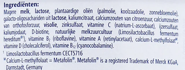 The ingredients list on the Dutch Junior tin, in Dutch