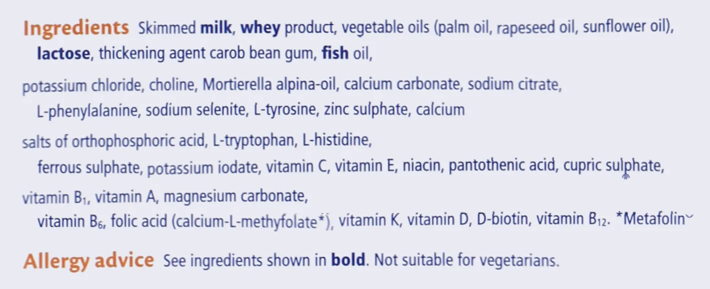 The ingredients list on the back of the UK Anti-Reflux Milk tin