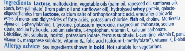 The ingredients list on the back of the UK Comfort Milk tin