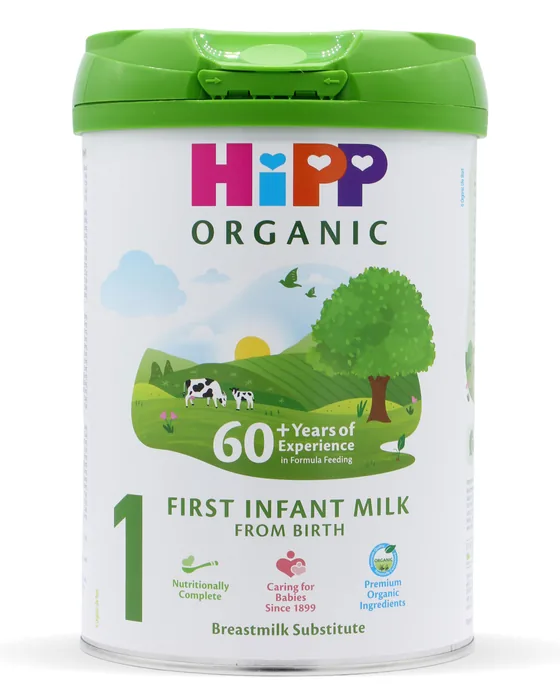 HiPP Organic First Infant Milk 800 g tin, UK label, front