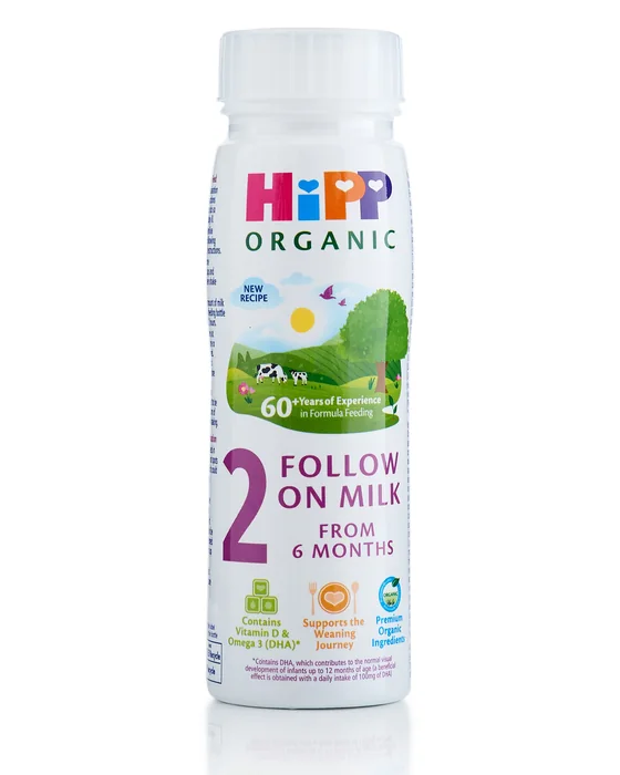 HiPP Organic Follow On Milk Ready to Feed, 200 ml bottle, UK label, front